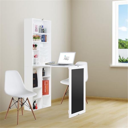 Utopia Alley Collapsible Fold Down Desk Table & Wall Cabinet with Chalkboard & Bottom Shelf, White UT585488
